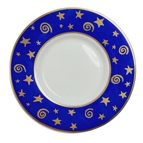 2 Pottery Barn Japan Demitasse Espresso Cups Saucers Blue Gold Stars Swirls HTF - Picture 5 of 12